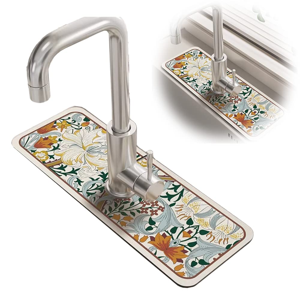 Fantasy Style Faucet Draining Mat - Vintage Soft Diatom Mud Non-Slip Drain Pad - Quick Dry Mat for Kitchen and Bathroom - Faucet Splash Catcher Mat and Countertop Absorbent Sink Protector (Style C)