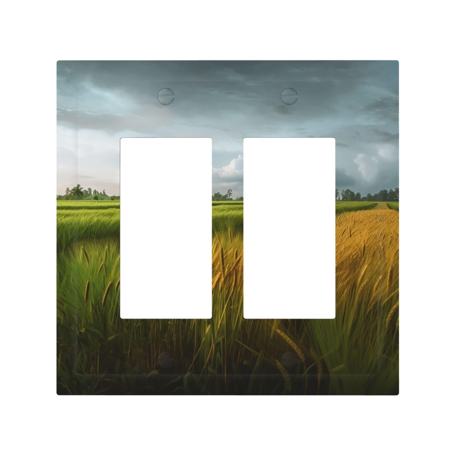 2-Gang Light Switch Cover Paddy Rice Field Wall Plate for Electrical Outlets Double Decorator Wall Plates 4.9" x 5" Mid-size Receptacle Outlet Covers Blank Faceplate Cover