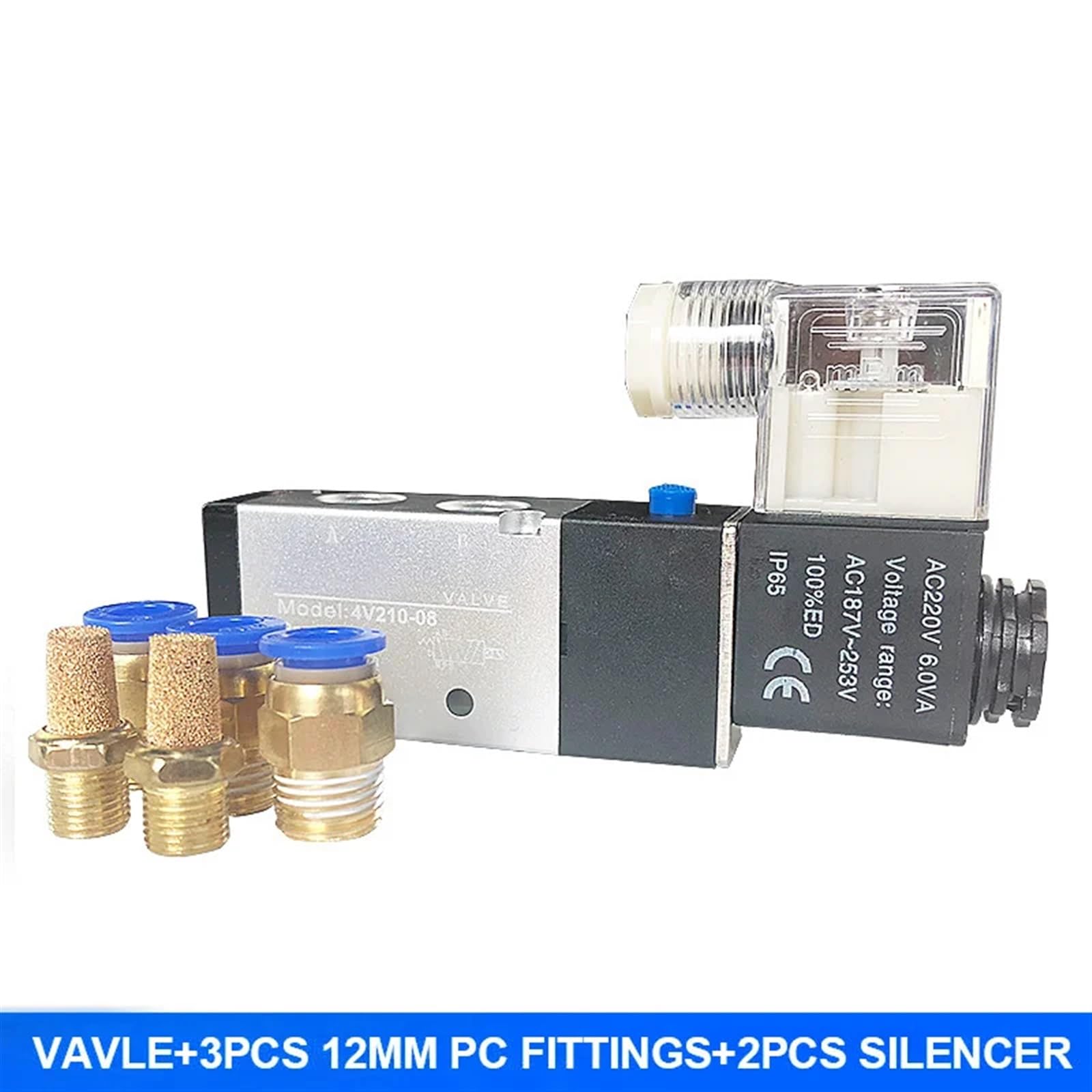 Válvula solenoide neumática 4V210-08 magnética eléctrica Puerto de 5 vías 2 Posiciones Gas 12 V 24 220 1/4"(with 12mm Fittings,DC24V)