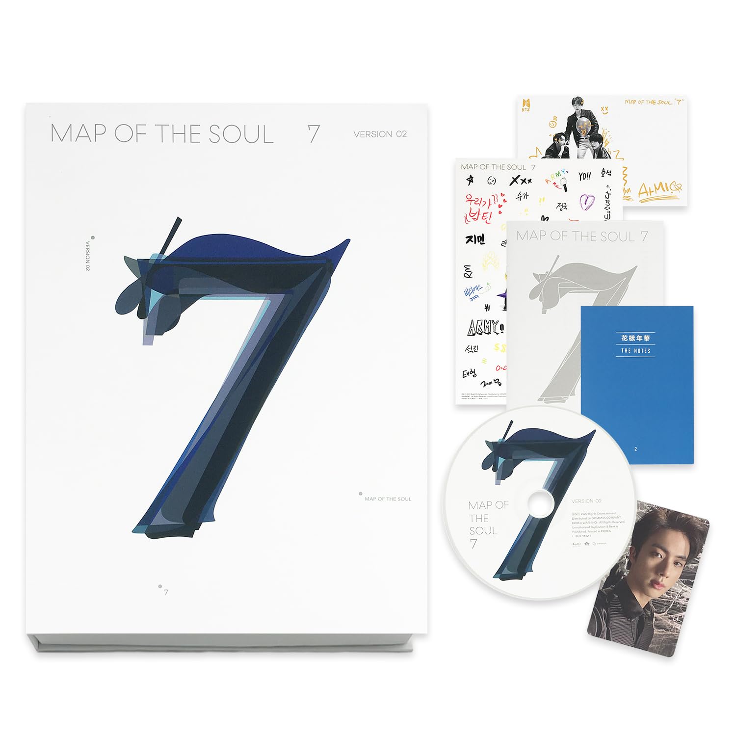 MAP OF SOUL : 7 [ 2 ver. ] Package + Photo Book + Lyric Book + CD + Mini Book + Photo Card + PostCard + Sticker + Coloring Paper + 1 Pocket Hand Mirror + 5 Extra Photos