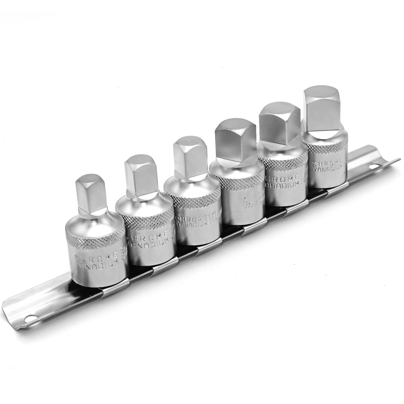 DAKCOS Juego de 6 Llaves de Aceite para Tapones Carter, 1/2" 4PC métricas de 8 mm/10 mm/12 mm/14 mm, Llave para el servicio de aceite de 3/8" y 1/2", acero al cromo vanadio