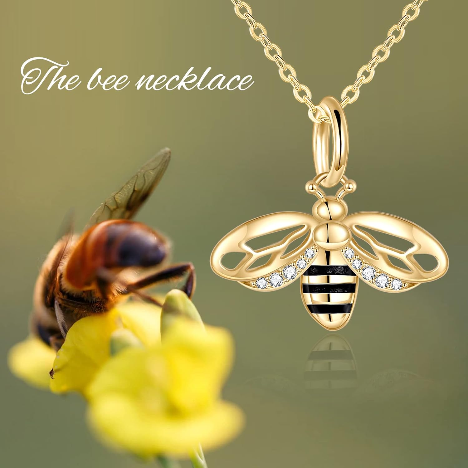 KECHO 14k Yellow Gold Honey Bee Jewelry for Women, Fine Gold Pendant Gifts for Her