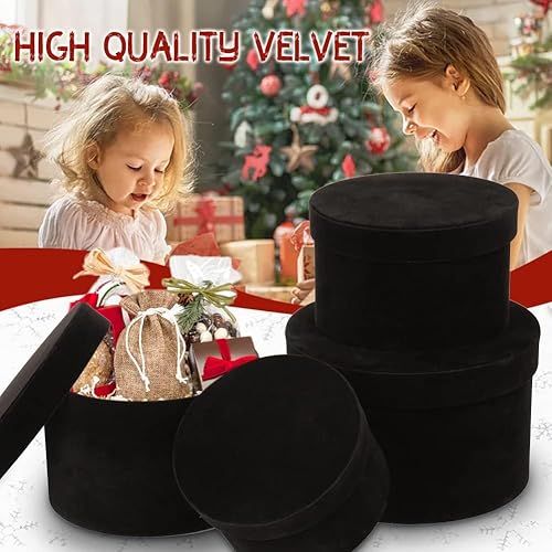 Miniatura 7 de GnFlus Cajas de regalo redondas con tapas para regalos, juego de 4 cajas de regalo de terciopelo negro para arreglos de flores, bodas, cumpleaños,
