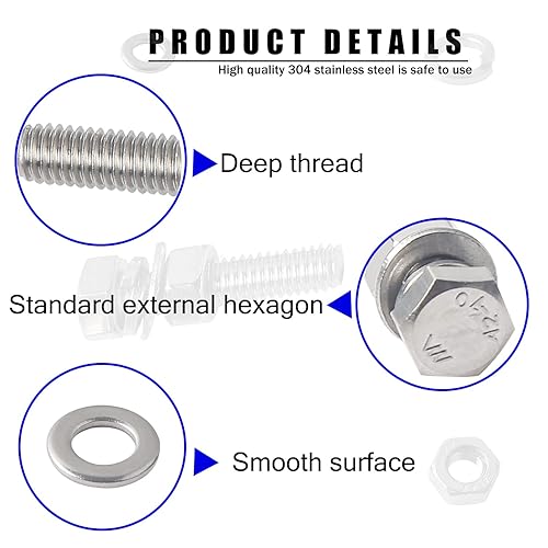 Miniatura 4 de newlng Kit surtido de pernos y tuercas M3 M4 M5 M6 y arandelas planas y de bloqueo 520 piezas métricas de acero inoxidable 304, cabeza hexagonal,