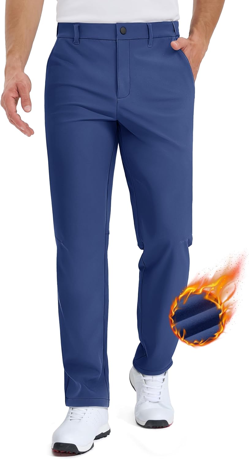 TACVASEN Winter Golf Pants for Men Fleece Lined Work Business Casual Dress Slacks Water Resistant Stretch Warm Trousers