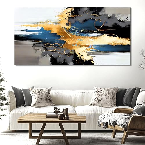 Miniatura 85 de Arte abstracto para pared, impresiones artísticas de pared, pintura en lienzo, negro, amarillo, azul, obra de arte moderna grande para sala