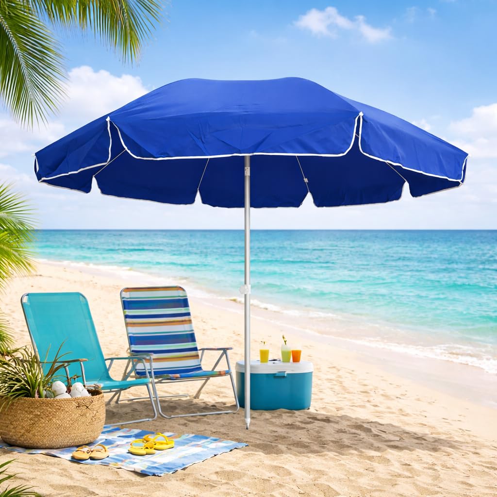 DANYX Ombrellone XXL Mare Spiaggia 240cm Palo Alluminio Stecche Fibra di Vetro Antivento Protezione UV50+ Inclinabile con Custodia e Punta a Trivella