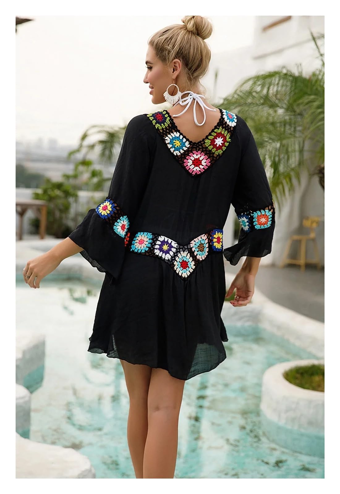 Bikini Cover Ups Damen Strandkleid Strandkleider Strandponcho Strandkleid Strandponcho Strandkleid Strandponcho(Black)