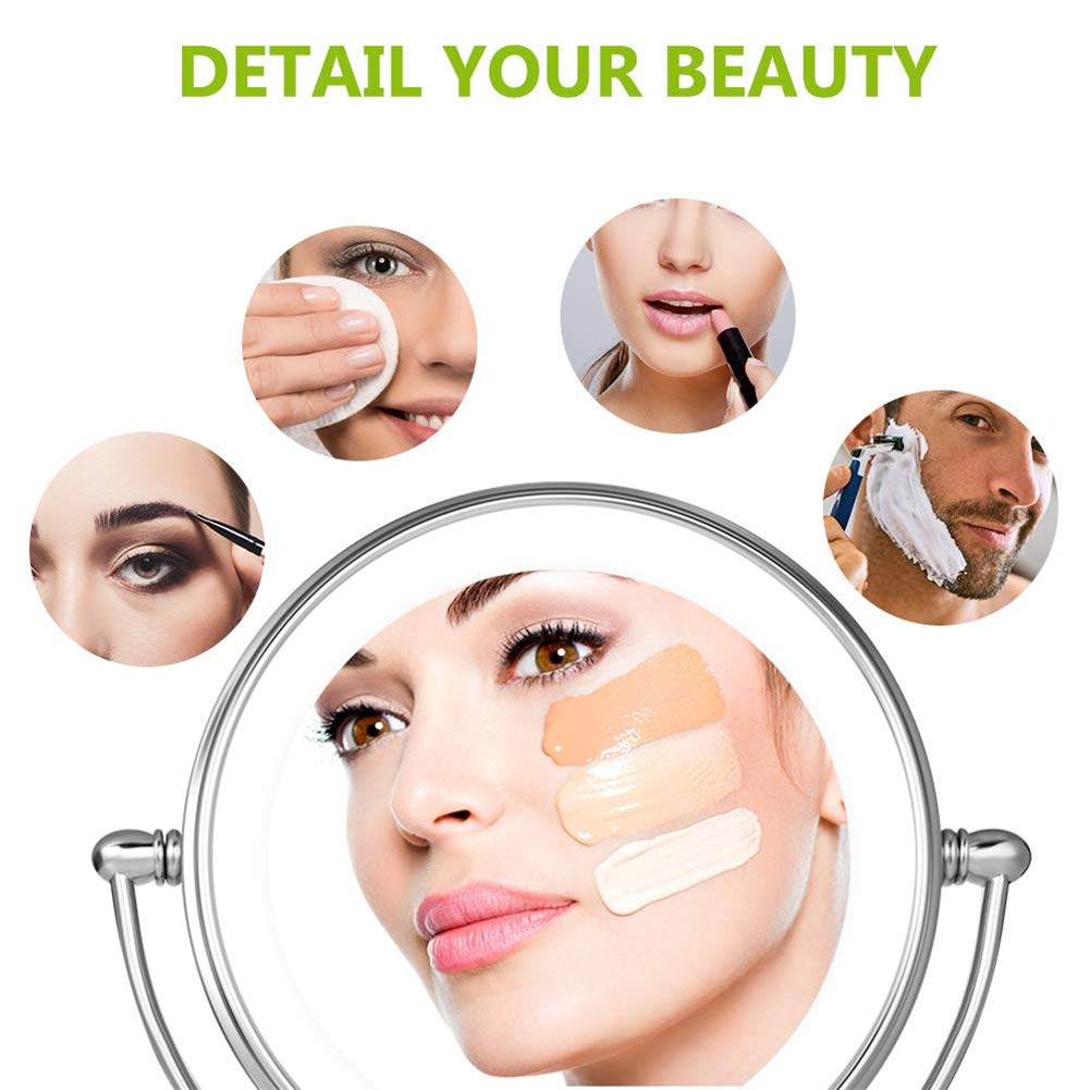 Espejo de maquillaje Montaje en pared, Espejo de Aumento 3X de Doble Cara con Luz LED Espejo de baño extensible giratorio de 360 ° Espejo de afeitar de Forma Redonda plegable, Chrome_8inch 3