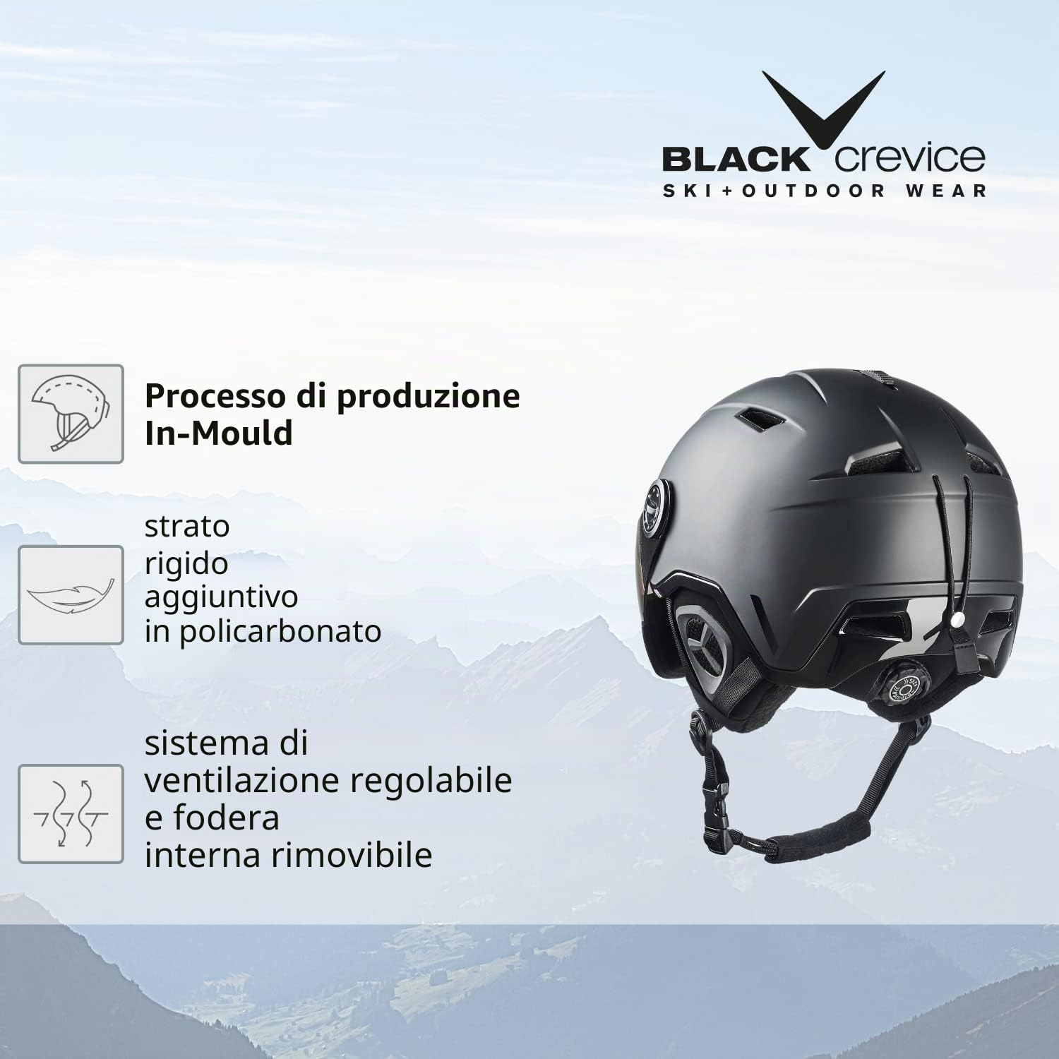 BLACK CREVICE Casco da sci Vail I Casco da sci con visiera stile pilota in diversi colori I Casco da sci per Uomo & Donna I Casco da sci in policarbonato I Casco traspirante I Regolabile
