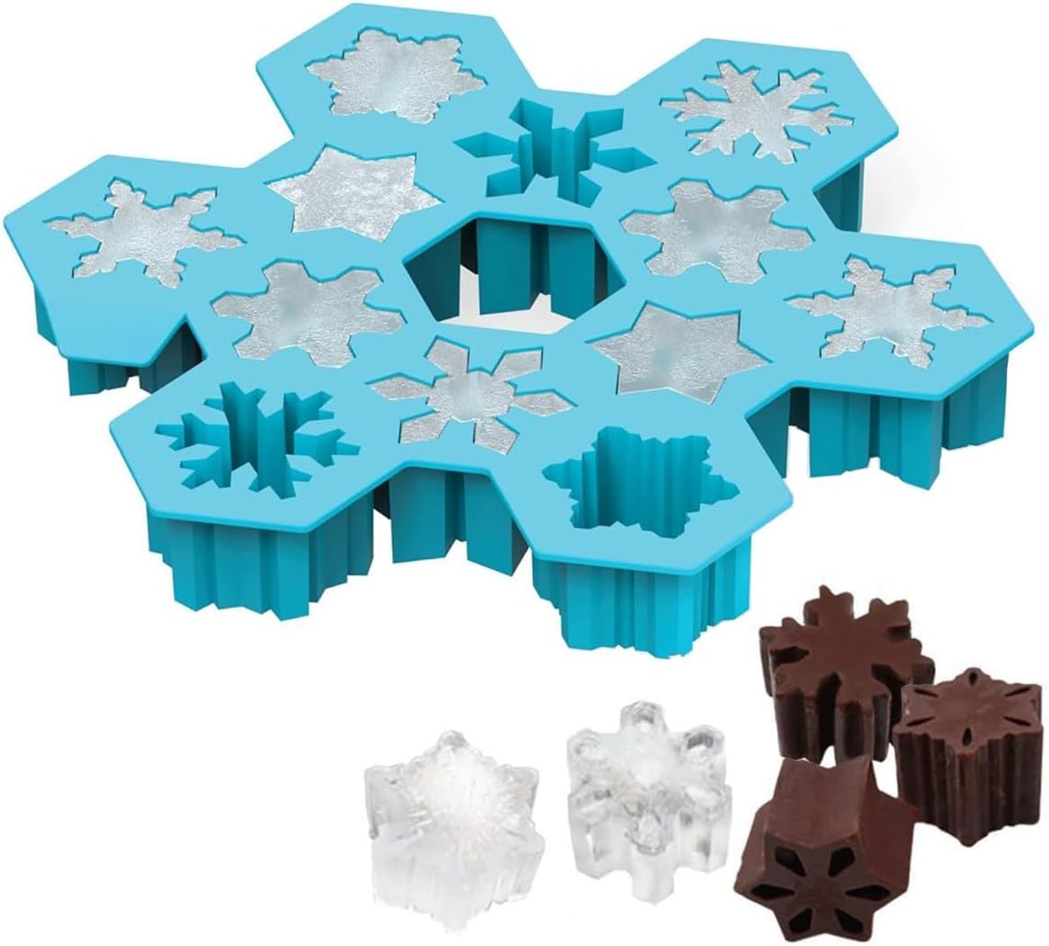 X spring Ice Cube Tray, Easy to Remove Ice Cube Snowflake Ice Mold, Silicone Snow Flower Ice Cube Trays, Ice Mold 6 Different Snowflake Ice Cubes for Cocktail, 3D Candy and Chocolate