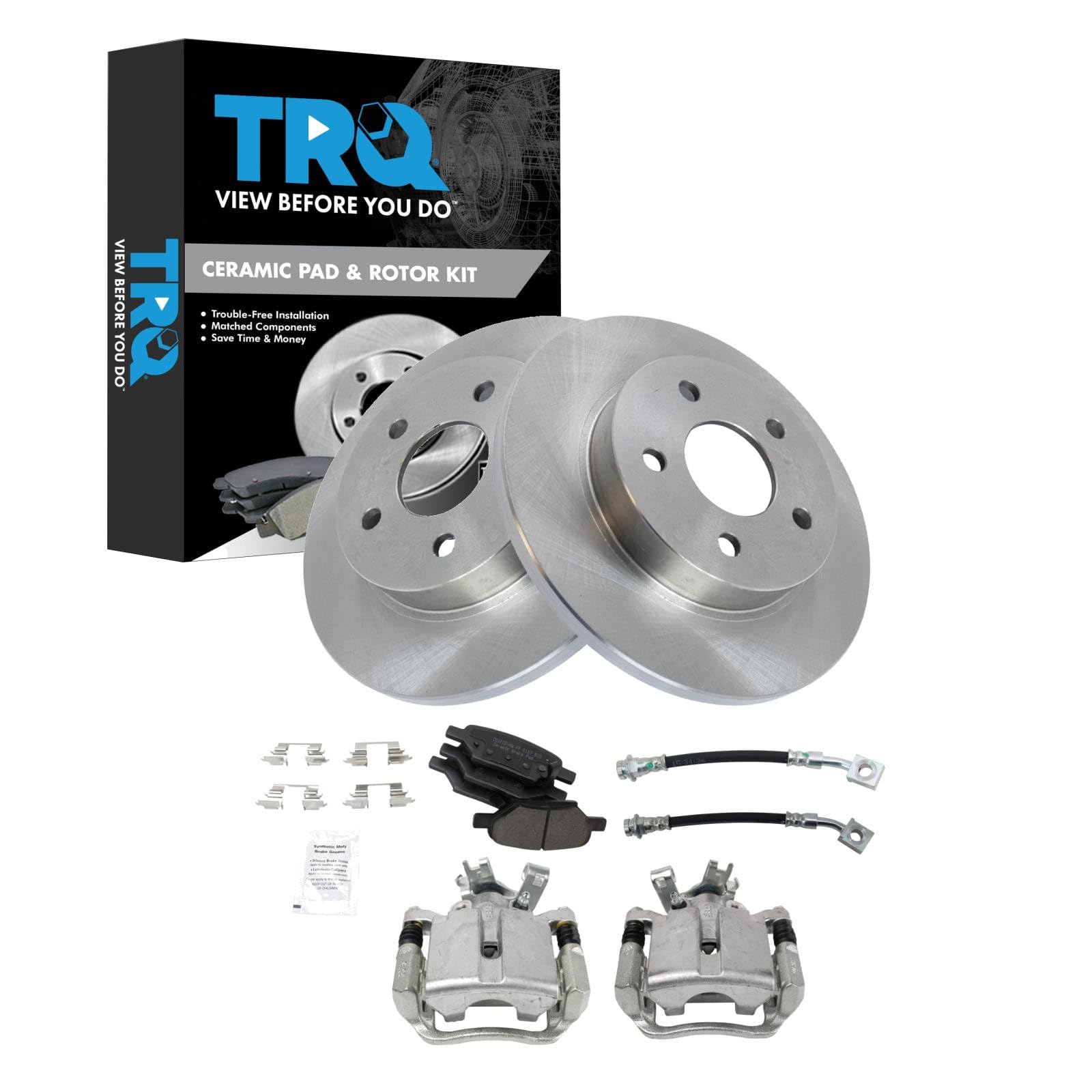 TRQ Rear Brake Pad &amp; Rotor Kit Ceramic Compatible with 2005-2008 Chevrolet Cobalt 2008-2010 HHR 2007-2009 Pontiac G5 2004-2007 Saturn Ion