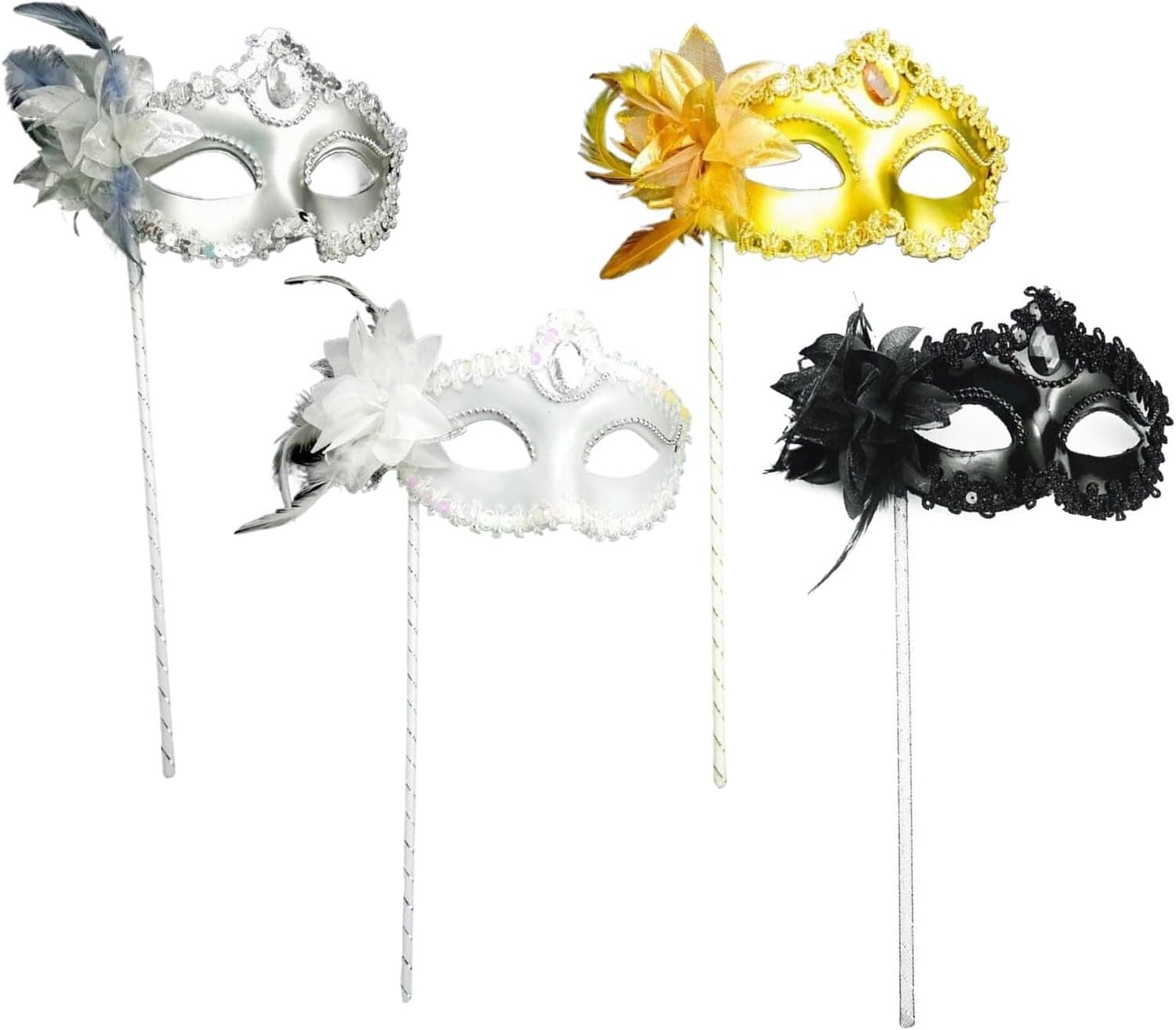4 Szt. Maska Wenecka Z Patyczkiem Tajemnicza Koronkowa Maskaradowych Masek Na Halloween, Lekka Maska Na Imprezę Kostiumową