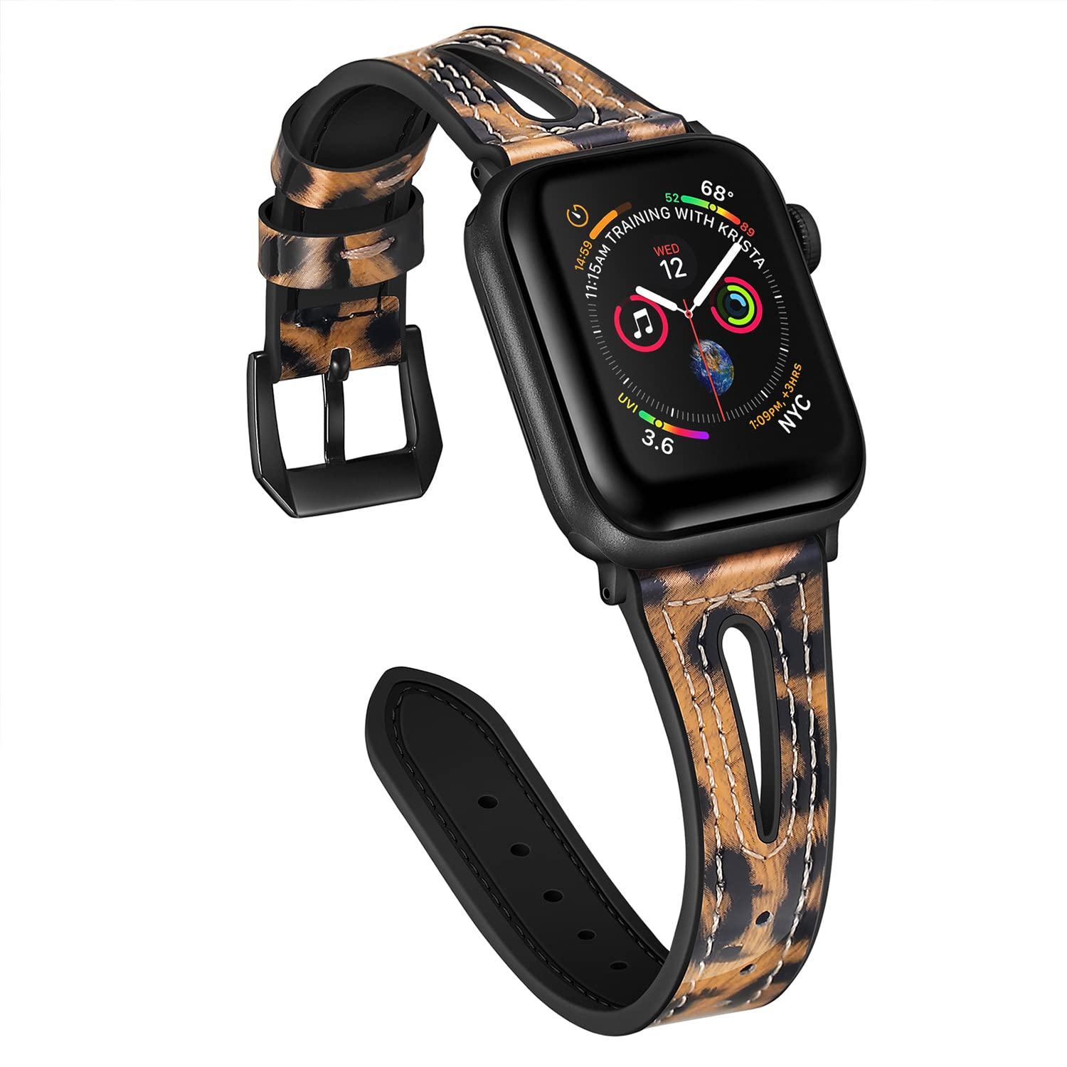 TILON Leopard Bands Compatible for Apple Watch Band 38mm 40mm 41mm/42mm 44mm 45mm, Waterproof Genuine Leather&Soft Silicone Strap Replacement for iWatch Series SE 7 6 5 4 3 2 1 Women Girls