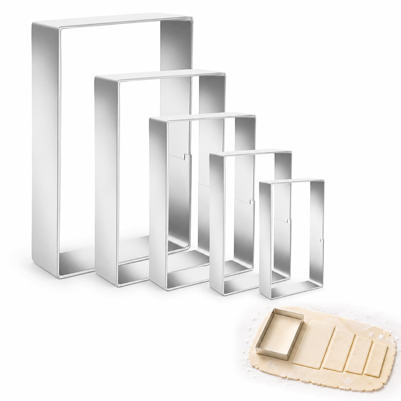 Livawnd 5 Pcs Rectangle Cookie Cutter Set Stainless Steel Biscuit Moulds