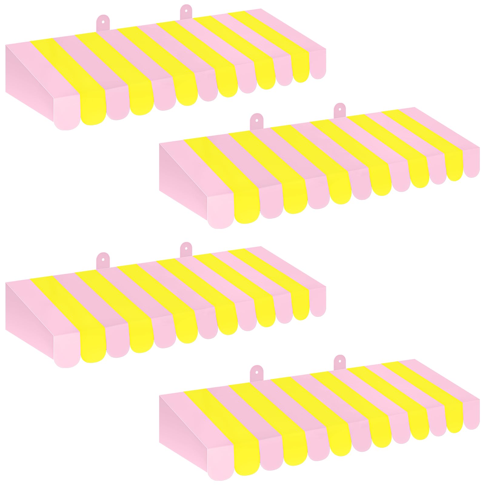 Boao 4 Pcs 3D Cardboard Awning Decor,Pink and Yellow,Striped Style