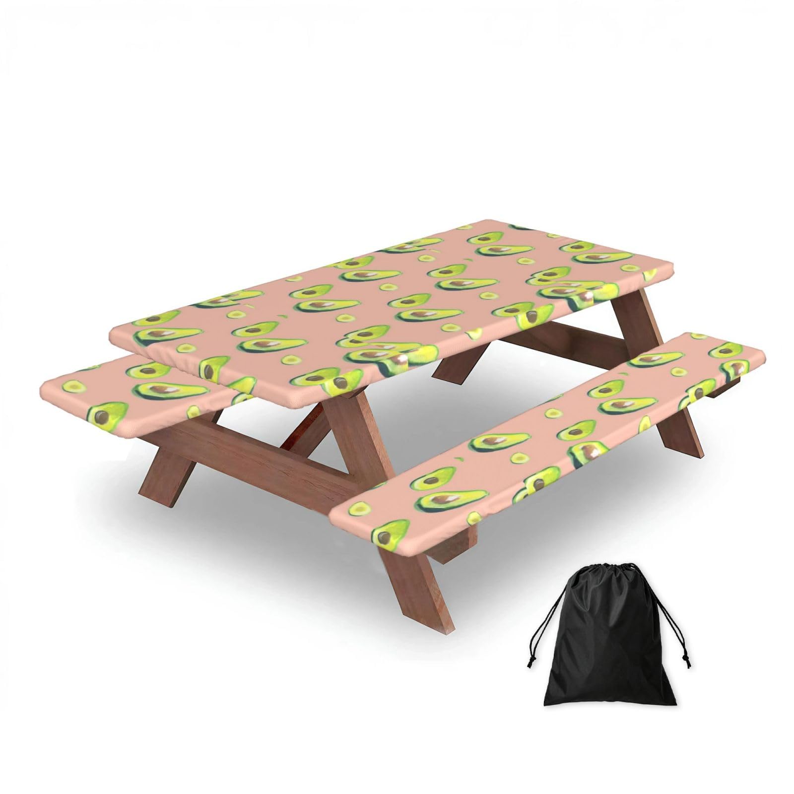 Dopklna As Picture Avocado, Picnic Table Cover With Bench Covers -Waterproof Elastic Fitted Tablecloth For Garden Camping Patio 76X152cm