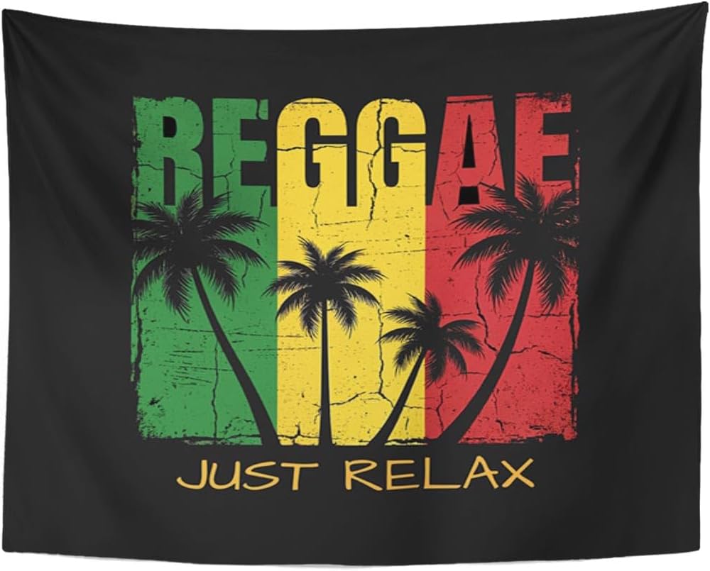 TOMPOP Tapestry Colorful of Music Slogan Just Relax Graphics Green Home Decor Wall Hanging for Living Room Bedroom Dorm 50x60 Inches