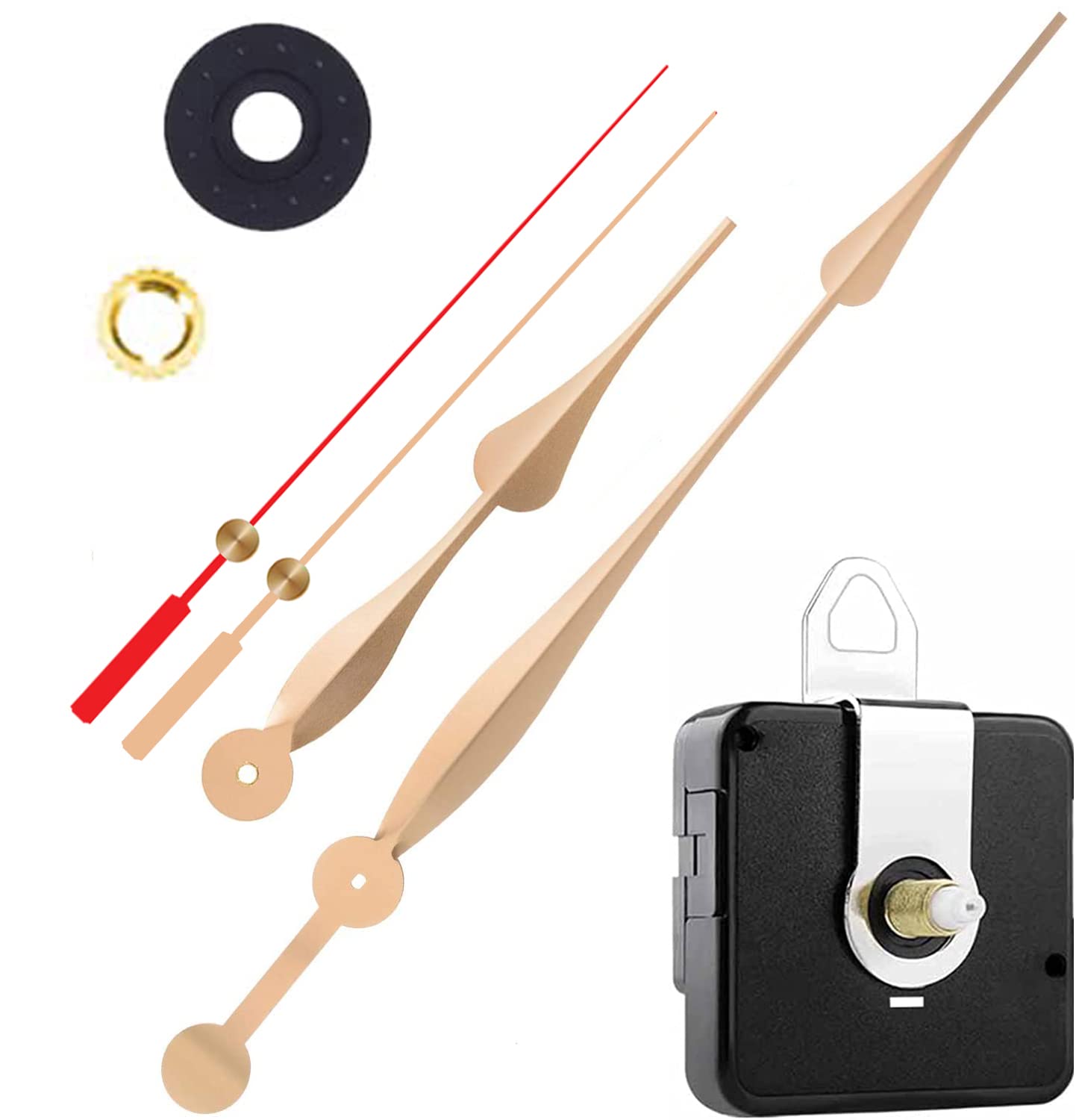 A Product of SONAM Quartz Sweep Silent Movement Machine for Wall Clock (Hands house-17.2cm,minuted-29.5cm, second-19cm)(Needle -Gold,red 1) (Made in India 100%) Pack 1