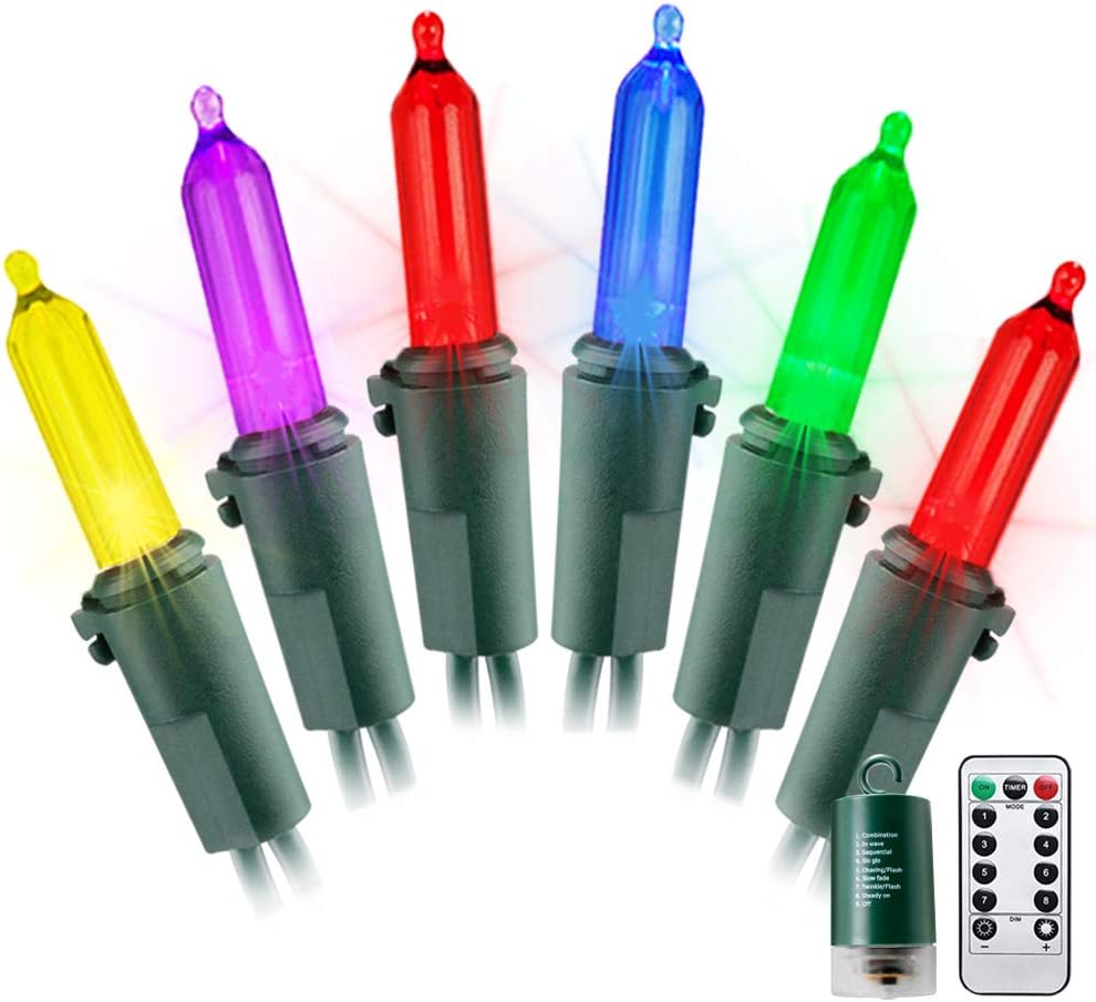 RECESKY 100LED Christmas String Lights with Remote &Timer 33ft Clear Battery Mini String Light Set, Fairy Lighting for Outdoor, Indoor, Garden, Yard, Home, Party, Christmas Decorations (Multi Color)