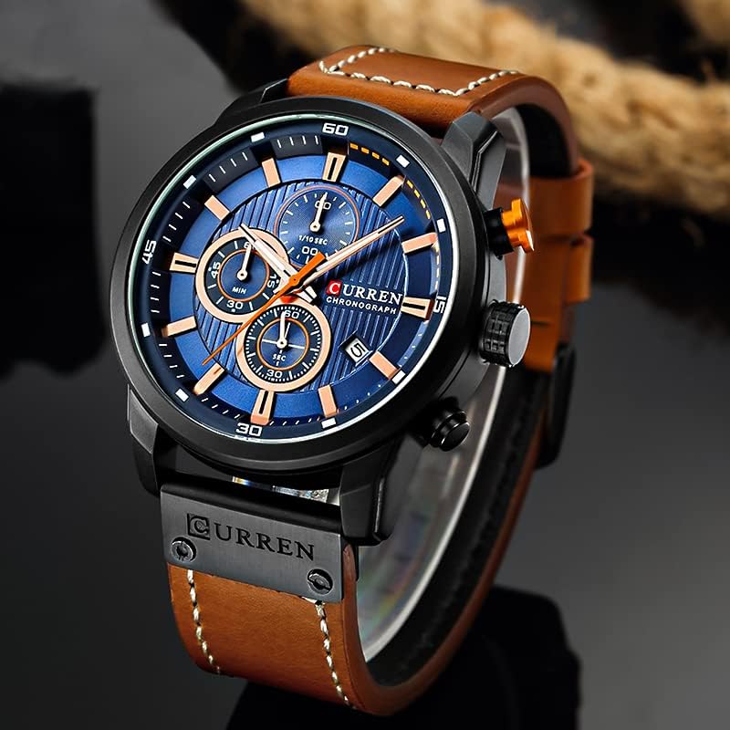 FANMIS Mens Sport Military Analog Quartz Watch Chronograph Classic Casual Business Dress Waterproof Watch Multifunctional Wristwatch with Leather Strap - Image 5