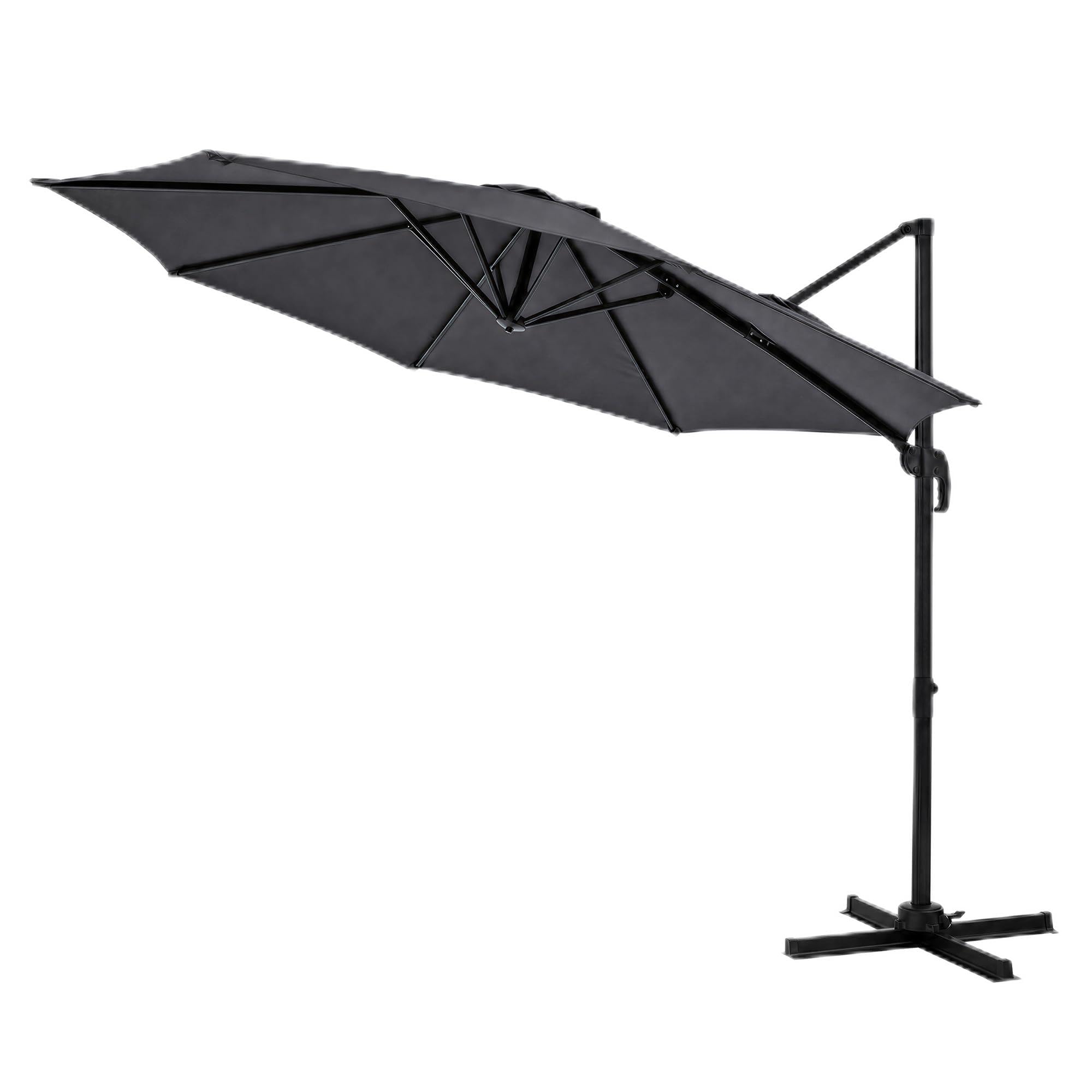 Garvee Grey 3M Garden Parasol With Base, Large Cantilever Umbrella With 360° Rotation & Tilt, Heavy Duty Offset Patio Umbrella, Uv50+ Water-Resistant Banana Hanging Parasol For Garden, Balcony