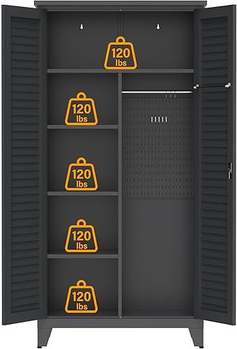 Miniatura 4 de Almirah - Armario de metal utilitario de 73 pulgadas de alto con puertas para empleados, armario de acero, para ropa con taquilla/barra para colgar