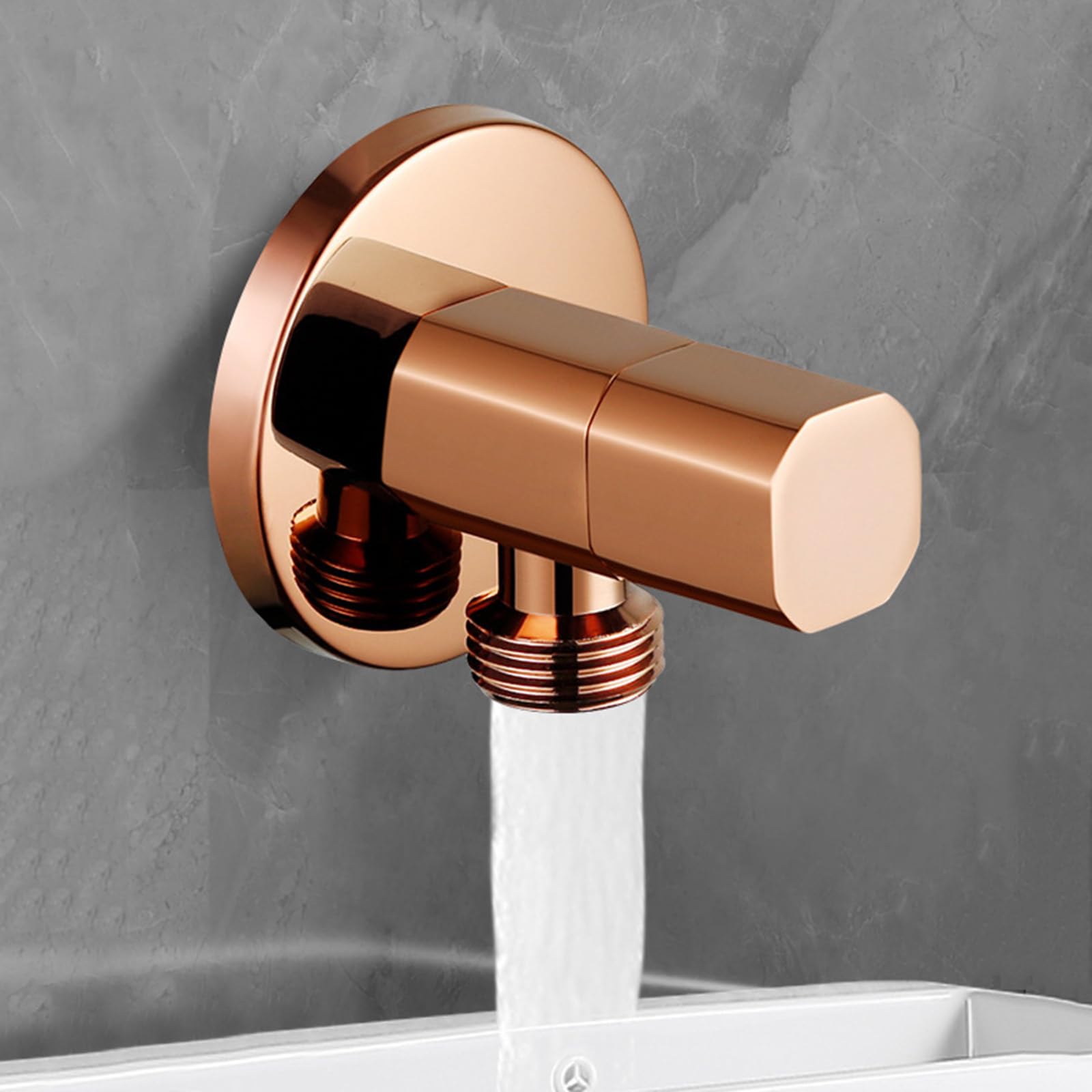 Llave de Escuadra 1/2 de Latón con Núcleo Cerámico Válvula Angular Caliente y Frío de Pared para Baño, Cocina,Oro Rosa