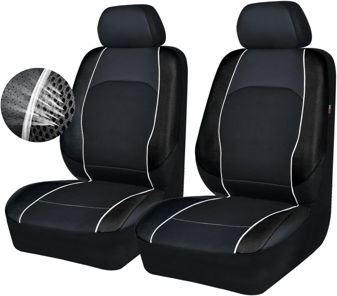 Universal Leather Two Front Car Seat Covers,3D Air Mesh Breathable Airbag Compatible Fit for Cars Trucks Suvs Sedans(Black)