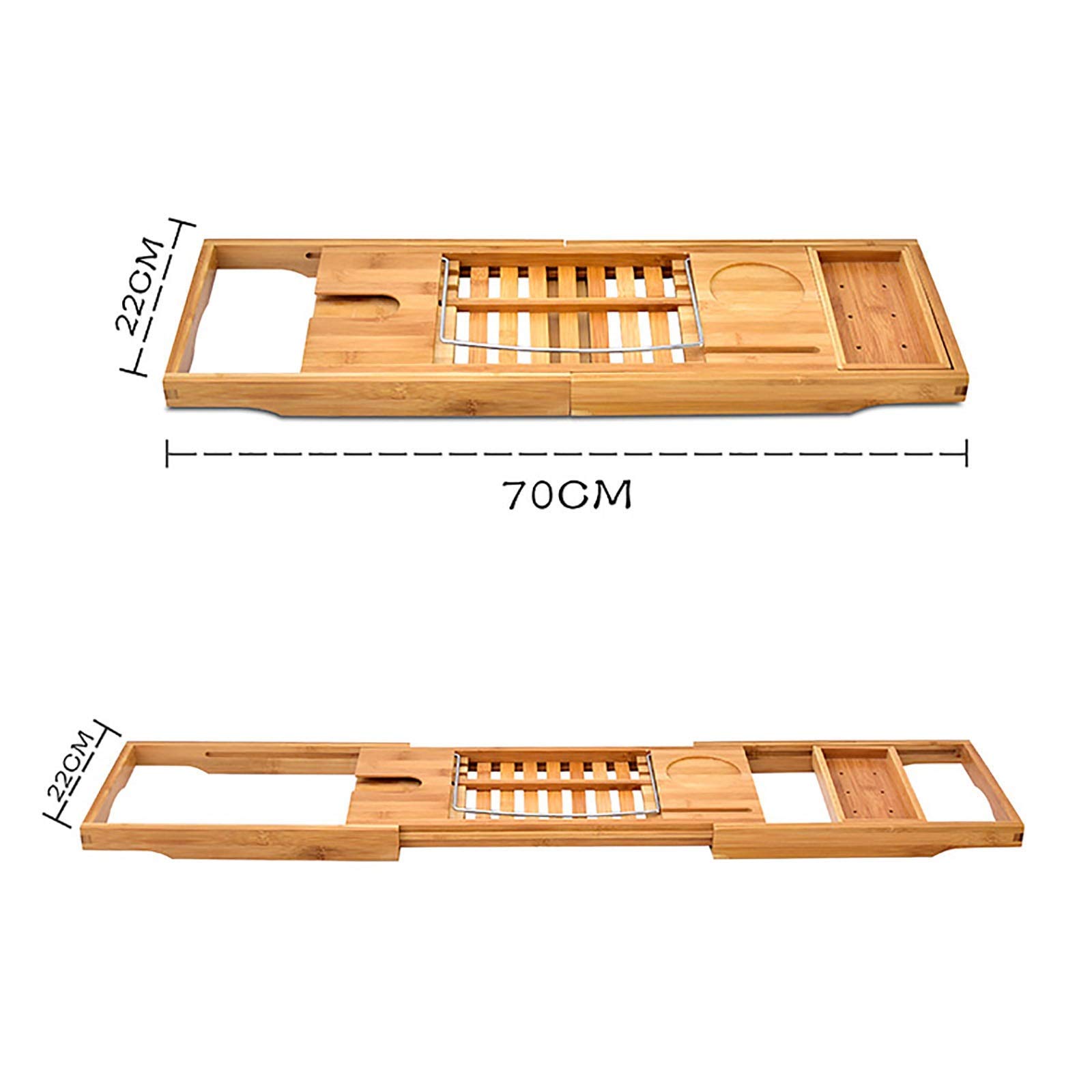 Bandeja para Carrito de bañera Estante para bañera de Madera Soporte Lateral para bañera Antideslizante telescópico Soporte para Copa de Vino Multifuncional Soporte para teléfono móvil (Color : Natur