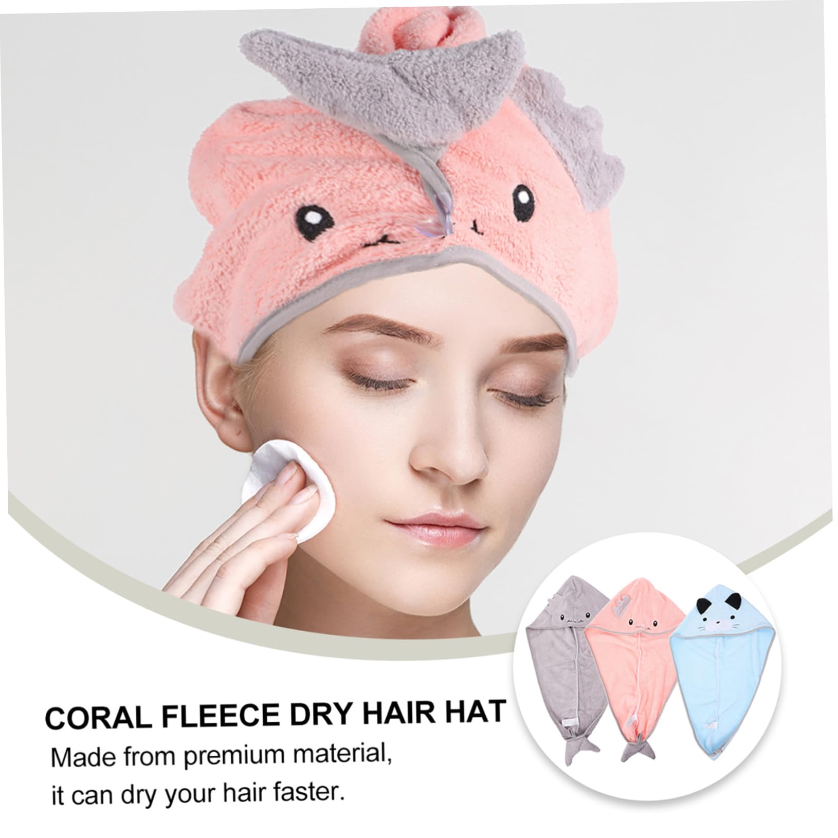 3 Stück Cartoon Mikrofaser Haarturban mit Knopf Schnelltrocknendes Haarhandtuch aus Weichem Fleece für Damen Herren und Leicht Flauschig für Bad Spa Reisen