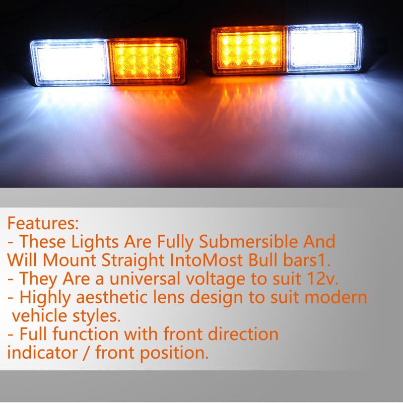 2x LED Amber/Clear Bullbar Indicator Lights – Park & Blinker For ARB Style Bars
