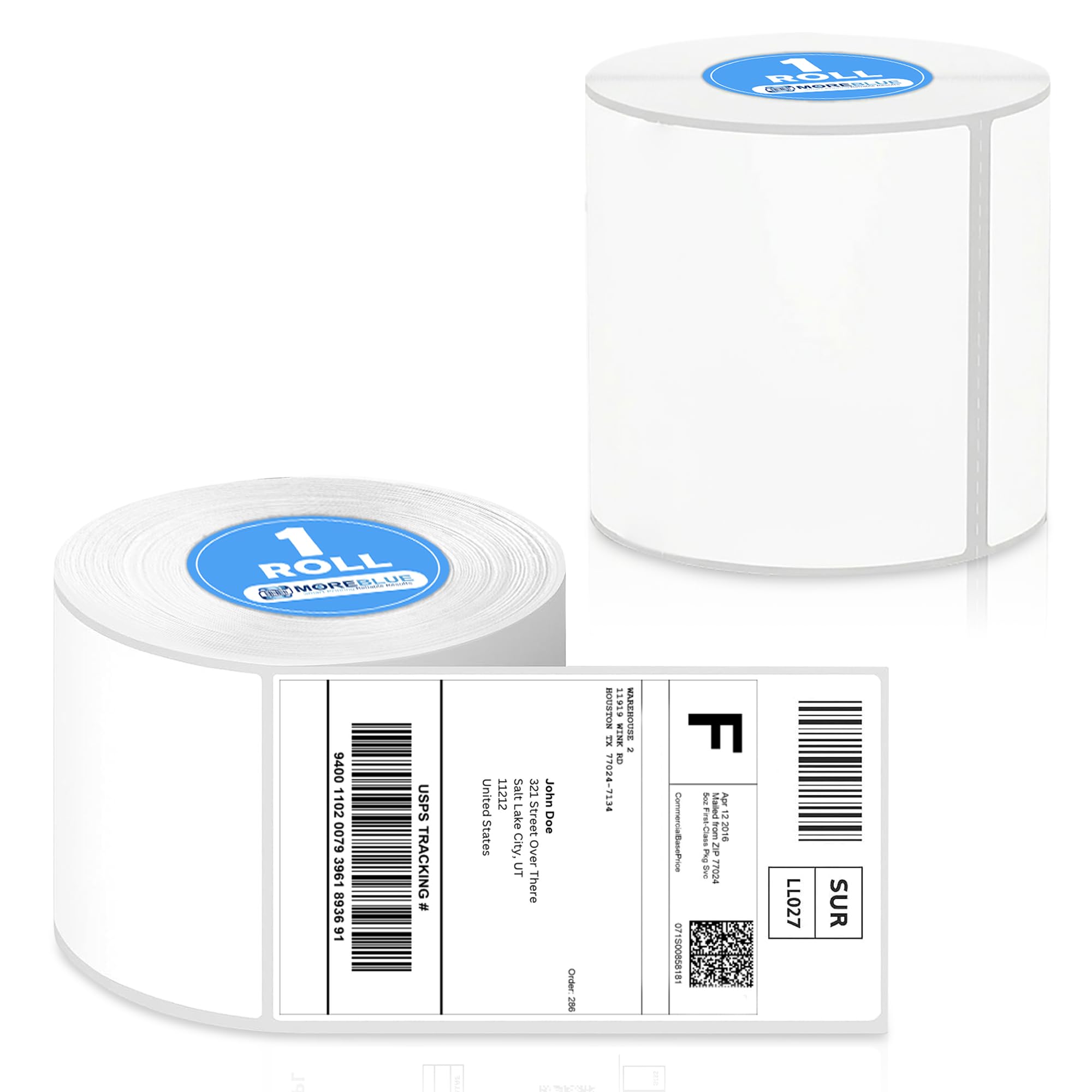 MOREBLUE® 4x6 DT Roll 2 Roll, 800 Labels Roll, 70gsm Self-Adhesive Strong Stick Barcode Labels, Smudge-Resistant Thermal Stickers for Ecommerce Packaging Shipping Label 4x6