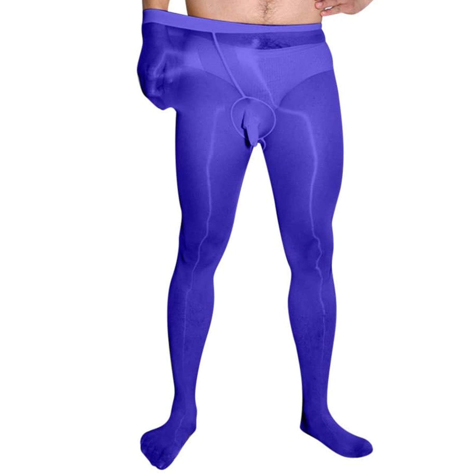 Befasy Men's Blue,Sheath Open,Leggings 8D Ultra Shiny Glossy Pantyhose High Elastic See Through Sheer Stockings Tights With Sheath