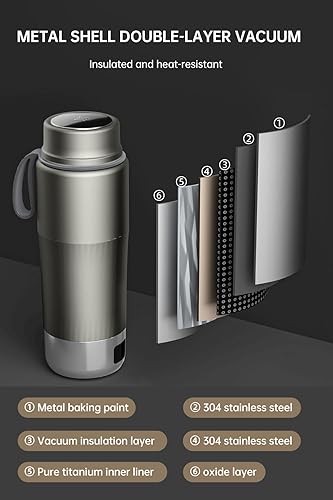 Miniatura 6 de Hervidor eléctrico portátil de titanio puro de 17.6 fl oz  Hervidor de viaje de doble voltaje 100 V-240 V con control de temperatura, ligero, a