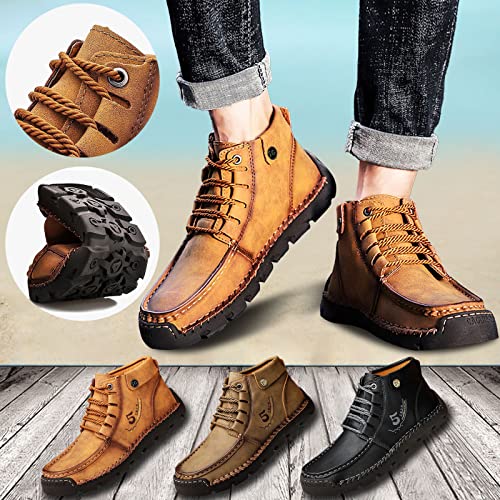 Mens PU Ankle Chukka Boots Casual Shoes Loafers Flat Shoes Vintage Stitching Comfort Soft Breathable Lace-up Lightweight Fashionable Flats Shoes3