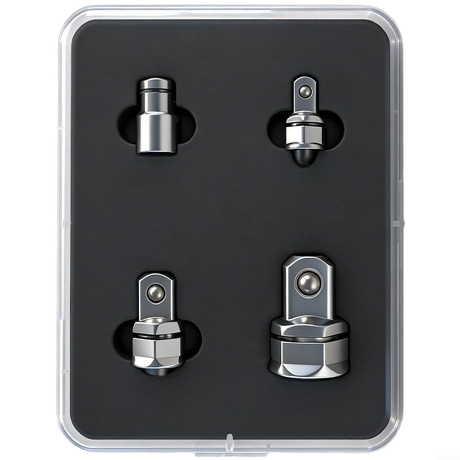 Evenoonest Ratchet Wrench Adapter Set, Heavy Duty Hex Socket Connector in Chrome Vanadium Steel with Quick Release for 1/4 3/8 1/2 Inch Drive 4 Pieces(E)