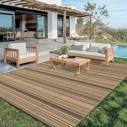 Image of GENIMO Outdoor Rug, Waterproof Plastic Rugs for Patio, 10'x14' Light Brown