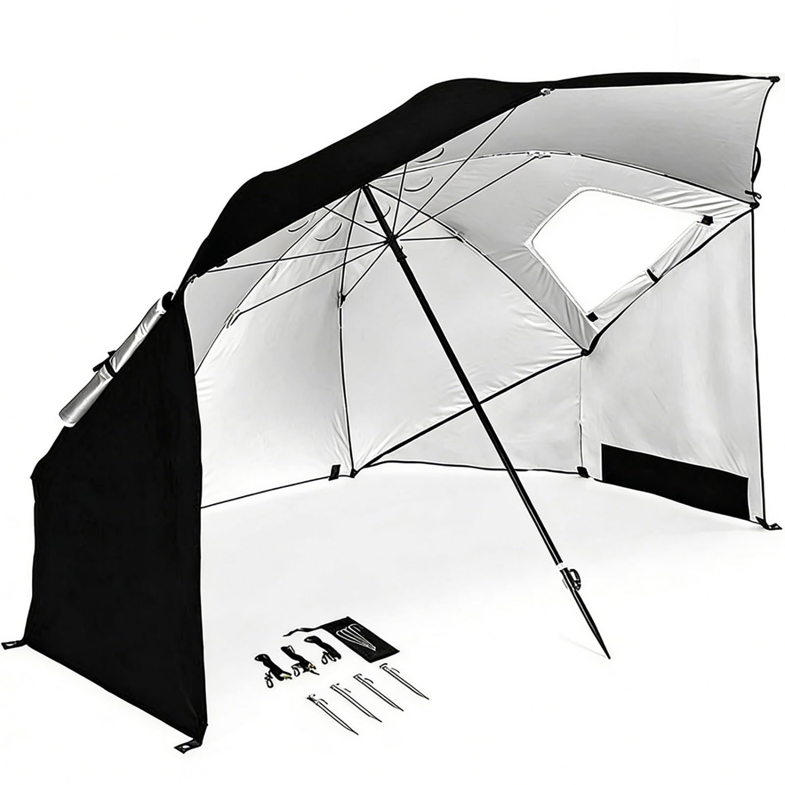 Portable Beach Umbrella Tent, Windproof Sunshade Shelter with Side Walls for Outdoor Sand Garden Camping