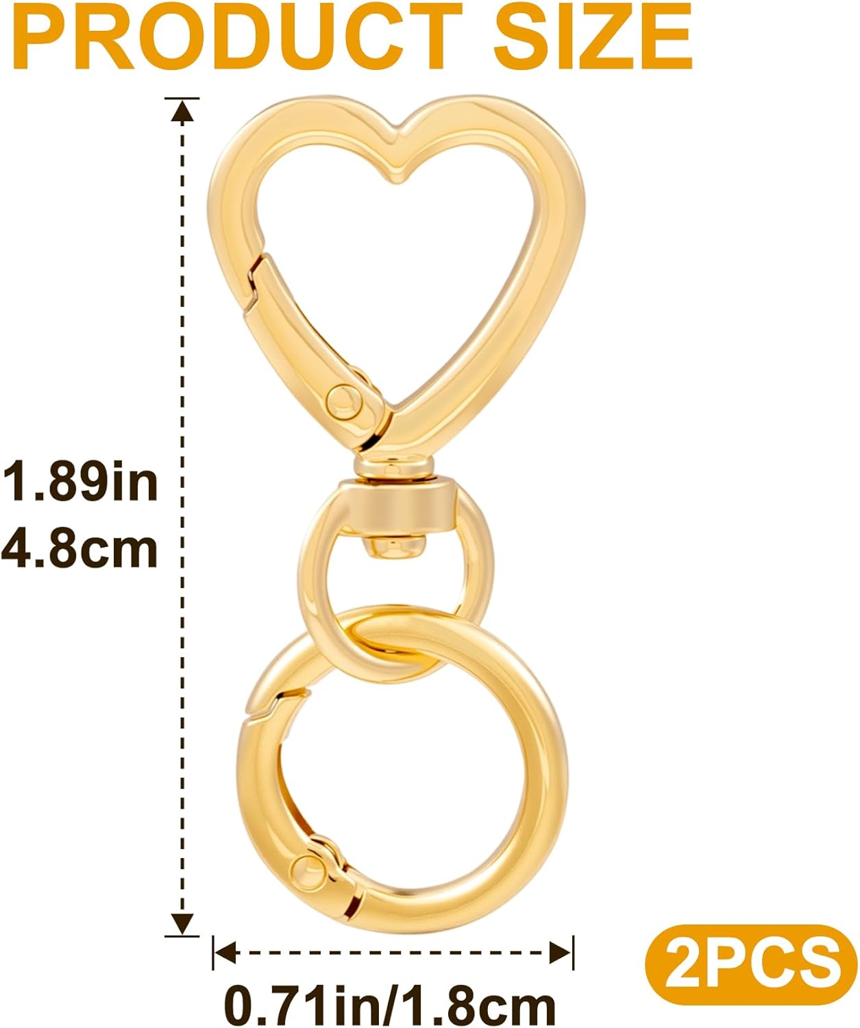2pcs Double Opening Keychain Clips, Heart Spring Snap Hooks for Lanyards DIY Crafts, Zinc Alloy Swivel Keychain Clasp for Camping Hiking Travelling- Gold - Image 2