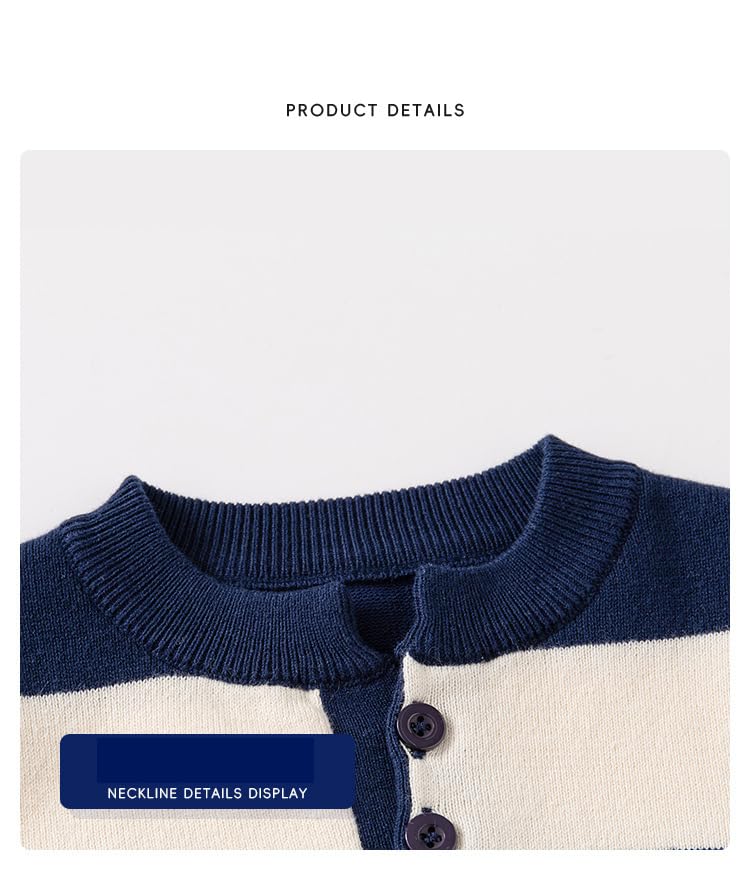 Boys Girls Striped Knit Sweatershirt Crew Neck Button Collar Crewneck Sweatshirt Cotton Pullover Sweater Warm Tops3