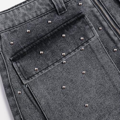 Women's Sparkly Rhinestone Zipper Front Denim Mini Skirt with Pockets4