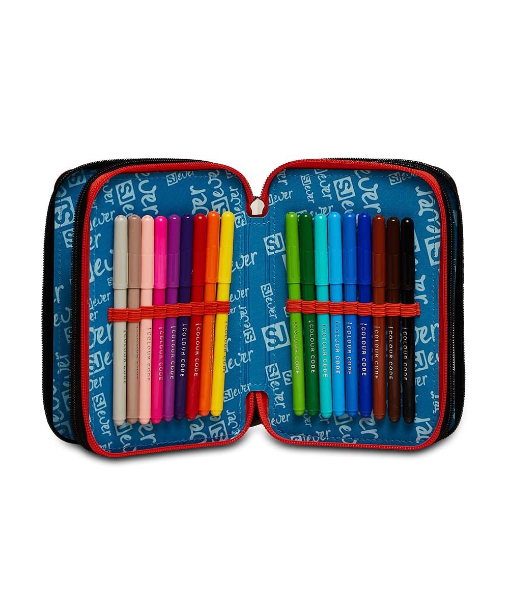 SJ Gang Trousse Scolaire 3 Fermetures éclair – Drift Boy, Bleu – Trousse à 3 Compartiments pour Enfant, Porte-Stylo Scolaire avec Stylets, Crayons et Couleurs, Accessoires Scolaires, Accessoires