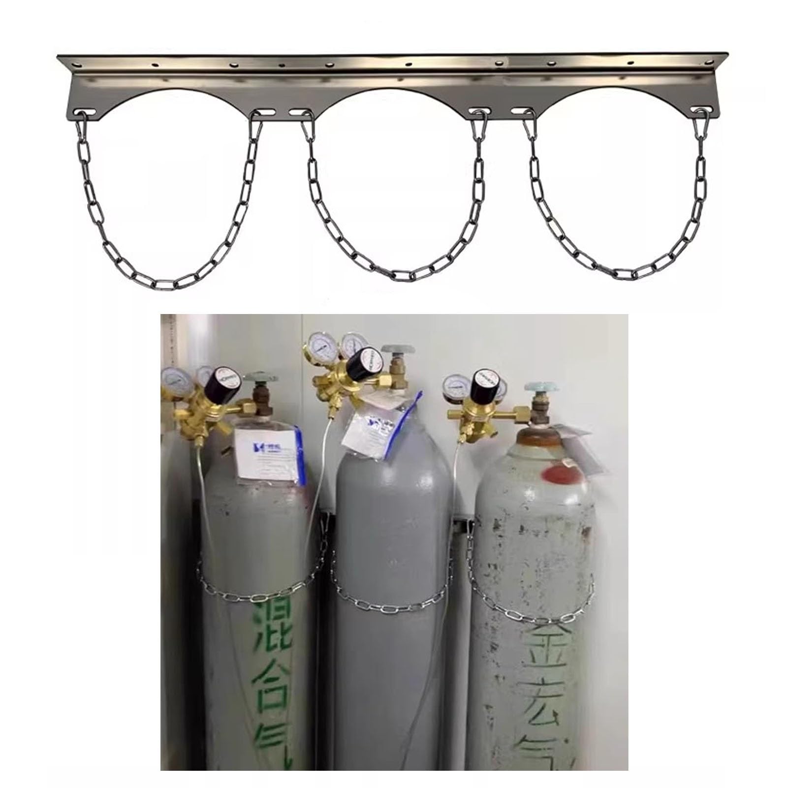 GHHVFEC Oxygen cylinder rack,Stainless Steel Wall-Mount Oxygen Tank Holder Rack - 25/50/75/100/125cm, Secure Nitrous Gas Cylinder Storage with Chain, Ideal for Clinics and Medical Environm