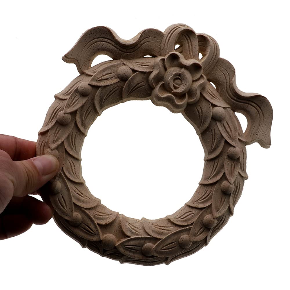 Applique in legno intagliato a forma di fiore, cornice decorativa non