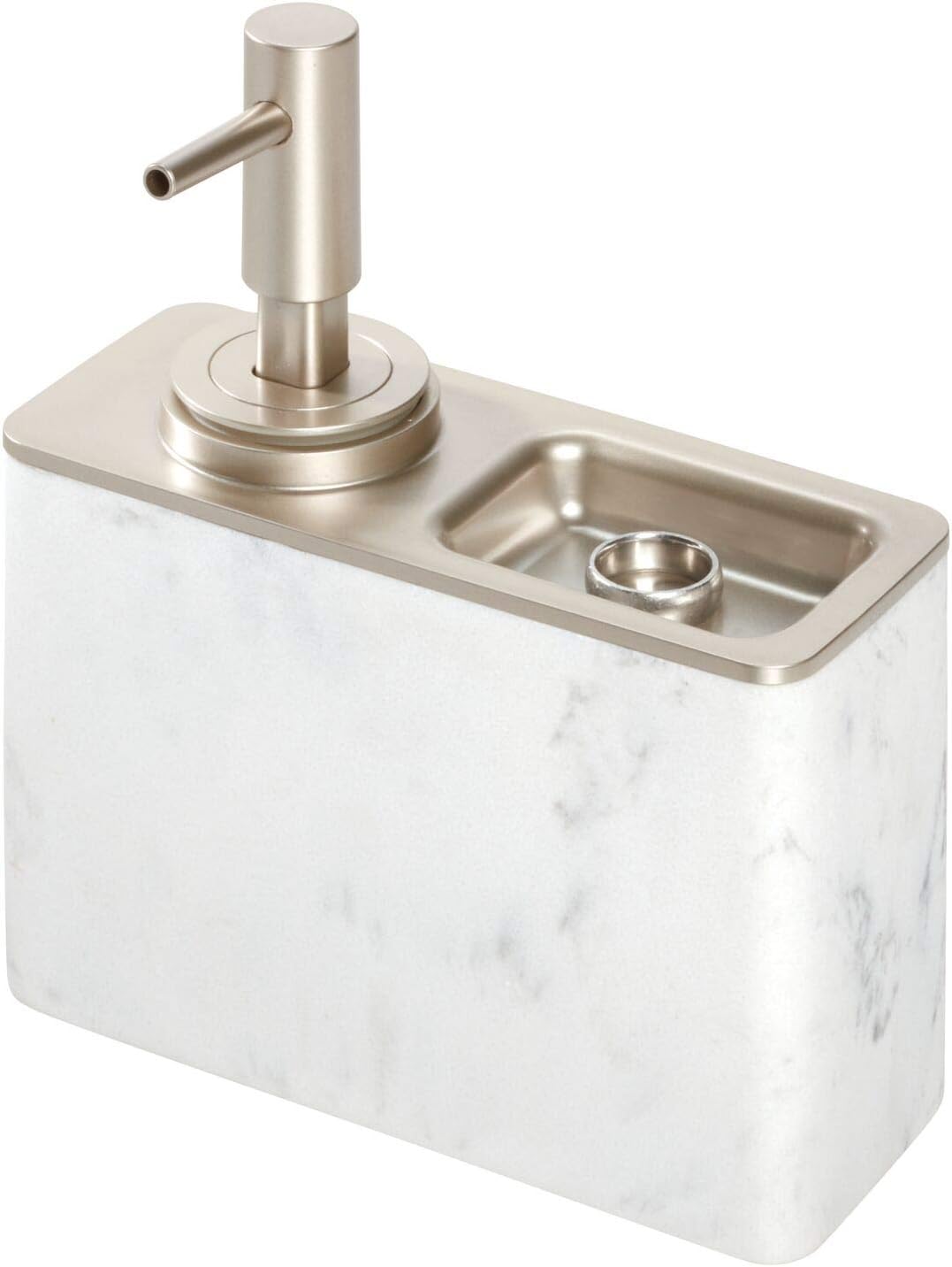 iDesign Dakota Resin Marble Pump with Ring Tray, Liquid Soap Dispenser Holds 10 Oz. for Bathroom, Kitchen Sink, Vanity