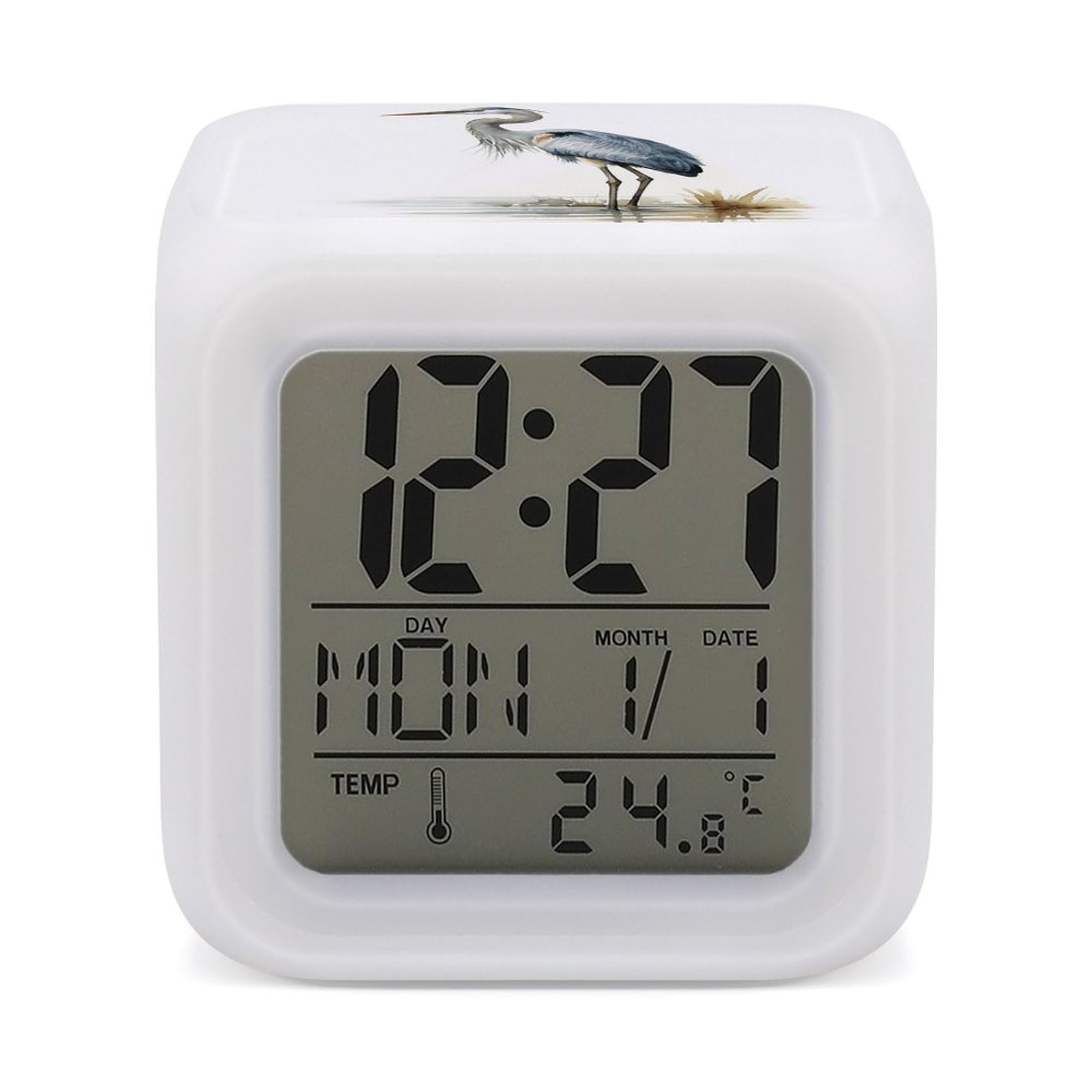 VstaDank Long-beaked Heron Alarm Clocks with 7 Color Changing Night Light Exquisite Bedroom Digital Clocks with LED Temperature Display Desk Clock Ok to Wake Clocks for Heavy Sleeper