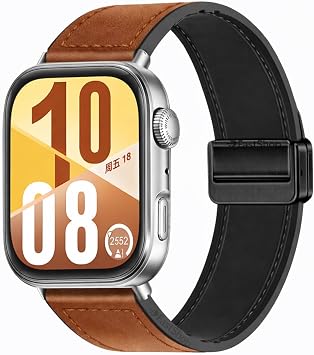Huawei Watch Fit 3 / Fit 4 / Fit 4 Pro  le Uyumlu Manyetik Tokal  Suni Deri Kordon Kahverengi