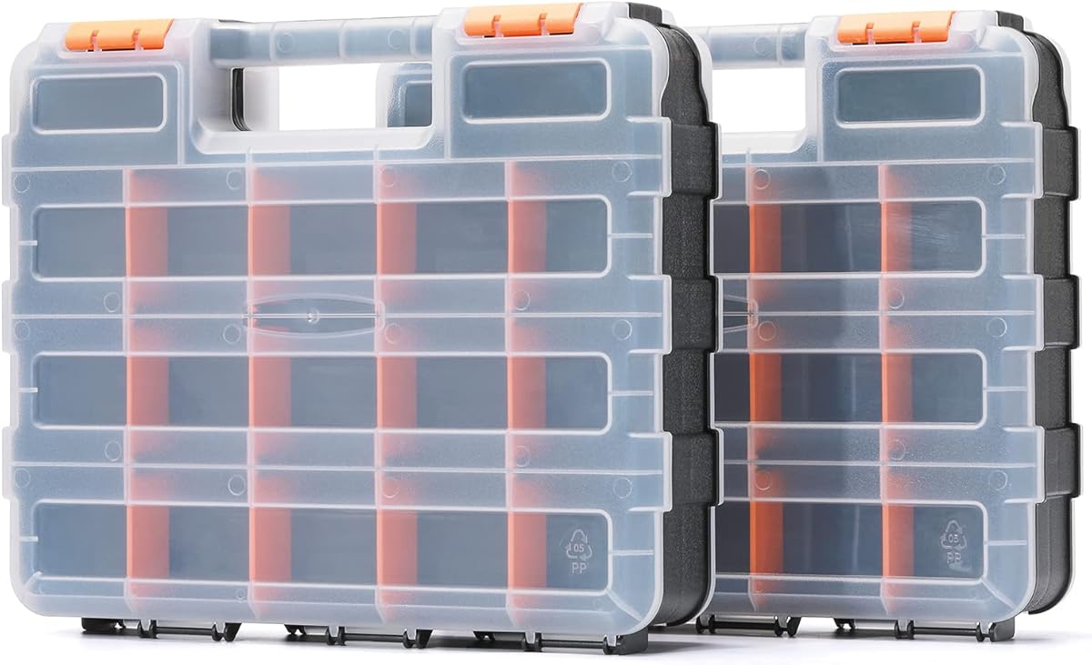 Mayouko Double Side Tools Organizer, Customizable Removable Plastic Dividers, Hardware Box Storage, Excellent for Screws,Nuts,Small Parts, 34-Compartment,2 PCS Set,12.6"L x 10.6"W x 3.2"H