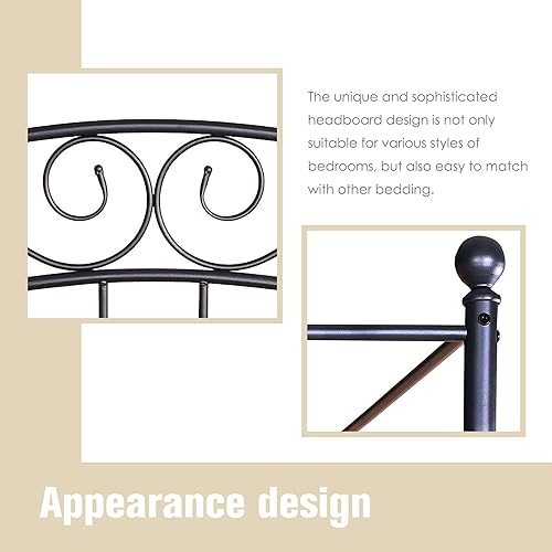 Miniatura 4 de Marco de cama con dosel de tamaño matrimonial, plataforma de metal con cabecera y estribo, soporte de listones de acero resistente y resistente, no